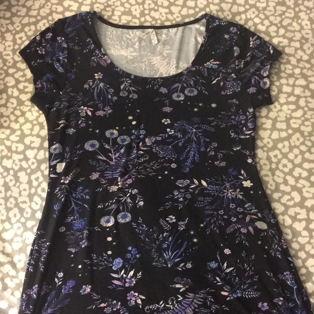 Dandelion print blue and purple dress